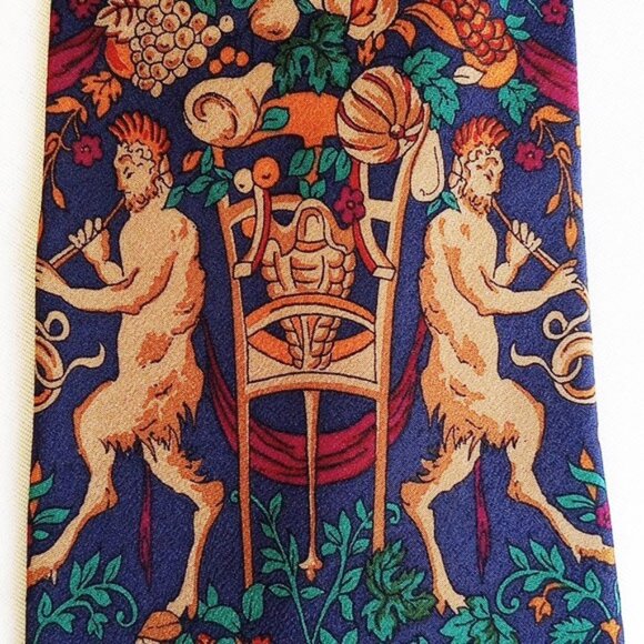 Moschino Cravatte Bacchus Silk Tie 58"  Made In Italy Navy Purple Teal - Picture 2 of 8